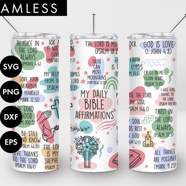 20oz Seamless Bible Verse Affirmations Skinny Tumbler Sublimation, PNG, Bible verse svg, Bible tumbler, Affirmation tumbler, Jesus svg