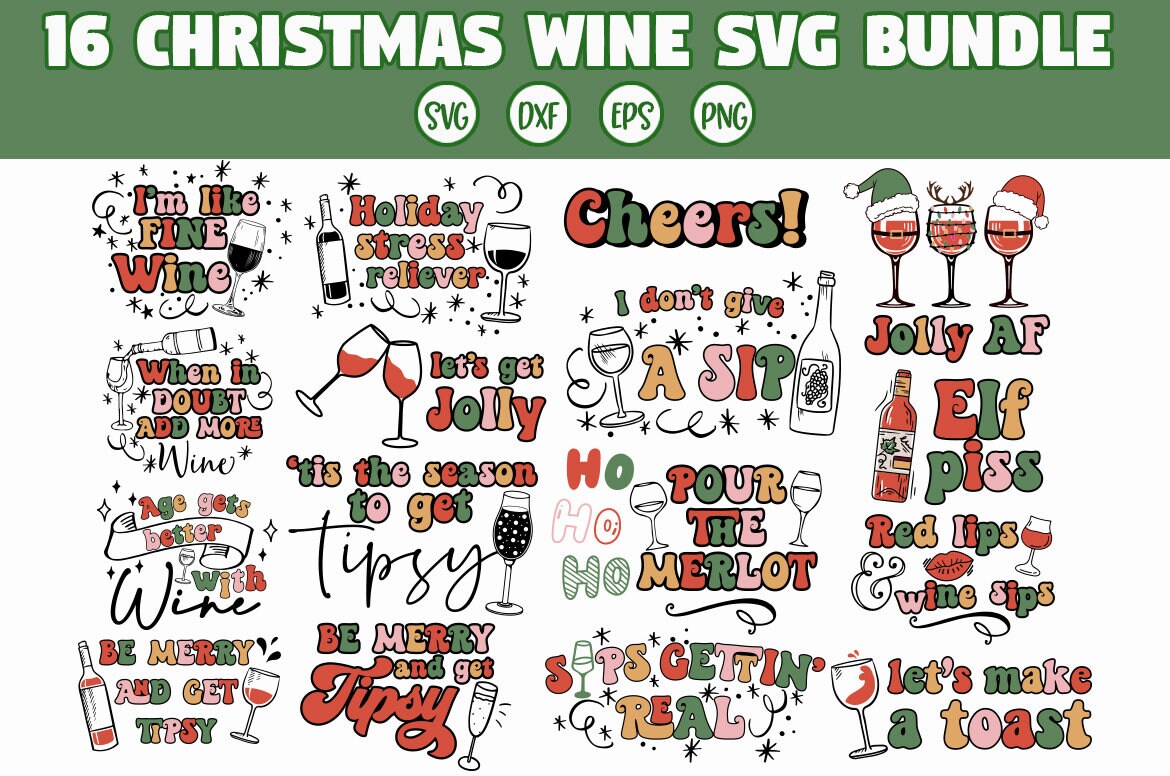 Retro Christmas Wine SVG Bundle,png Bundle, Christmas Wine Svg, Wine ...