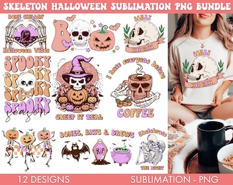 Skeleton Halloween Sublimation PNG Bundle, Halloween sublimation, Skull png, Skeleton png, Funny Halloween png, Trendy halloween png