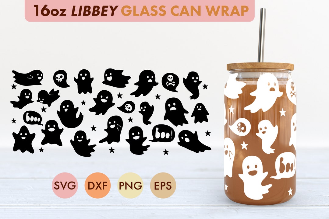 Halloween Ghosts 16oz Libbey Glass Can SVG File Cup Wrap, Libbey PNG ...