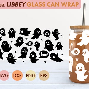 Halloween Ghosts 16oz Libbey Glass Can SVG file Cup Wrap, Libbey PNG, Halloween svg, Ghosts svg, Halloween Libbey can svg, Ghost can wrap
