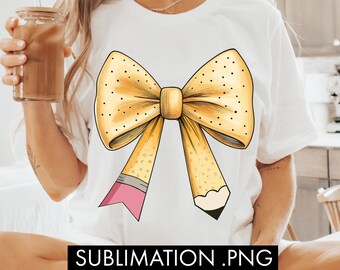 Coquette Pencil Bow PNG, Teacher Sublimation, Coquette Teacher png, Retro Bow Coquette Sublimation, Back To School Png, Pencil Png