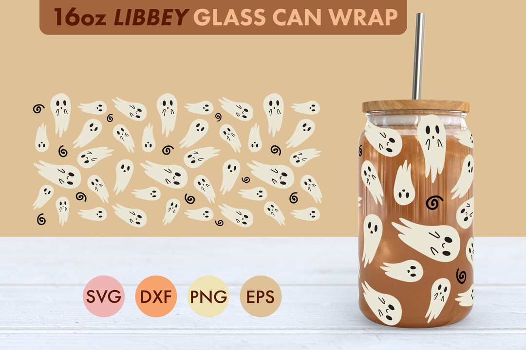 Halloween Ghosts 16oz Libbey Glass Can SVG File Cup Wrap, Ghosts PNG ...