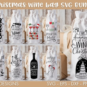 Kerstwijnzak SVG-bundel, PNG-bundel, kerstwijn SVG, wijn SVG, wijnbundel SVG, kerst PNG, grappige SVG, wijnzak SVG, wijn gesneden