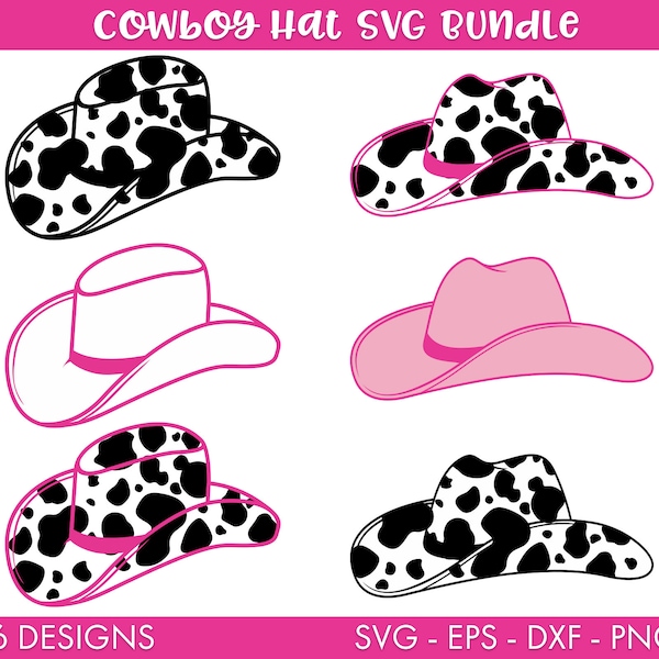 Cowboy Hat Svg Bundle, Cowgirl Hat Svg Bundle, Cow print cowboy hat svg, Cowgirl png, Cowgirl sublimation, Cowboy hat svg, Outlined hat svg