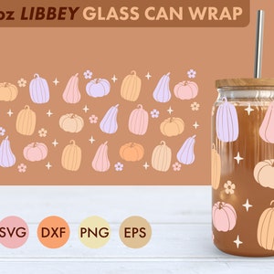 Halloween Pastel Pumpkins 16oz Libbey Glass Can SVG file Cup Wrap, Libbey PNG, Halloween svg, Pumpkins svg, Halloween Libbey can svg