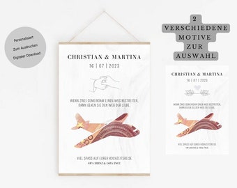 Hochzeitsreise Geldgeschenk Personalisiert, Flugzeug Geldgeschenk, Hochzeit Reise Geld, Poster Zum Ausdrucken A4 Download, Flitterwochen