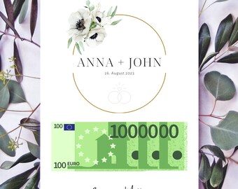 Gepersonaliseerde poster huwelijkscadeau, cadeau voor eerste miljoen geld (digitale download)