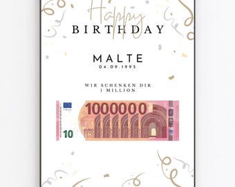 Geldgeschenke verpacken Geburtstag, Deine erste Million Geschenkidee, Personalisiertes Geburtstagsgeschenk zum Ausdrucken, A4 PDF Download