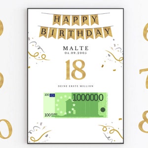 Geldgeschenk verpacken Geburtstag, Deine erste Million Geschenkidee, Personalisiertes Geburtstagsgeschenk zum Ausdrucken, A4 PDF Download image 1