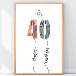 40th Birthday Money Gift Template: DIY Printable Cash Gift (Digital Download) image 5