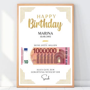 Deine erste Million Geldgeschenk Vorlage zum Geburtstag, Personalisierbares Poster Geschenk (Download Datei PDF) image 4