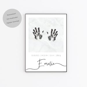 Handabdruck Fußabdruck Baby Poster mit Geburtsdaten Deutsch, Personalisiert Geschenk Geburt, Ausdrucken, A4 PDF, Descargar, 1. Geburtstag