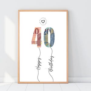 40th Birthday Money Gift Template: DIY Printable Cash Gift (Digital Download) image 1