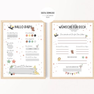 Babyparty Spiele Ausfüllkarten, Ratespiel Tippkarte Deutsch zum Ausdrucken, Partyspiel Wunschkarte, Babyshower Wünsche für Babys, DIN A4 PDF