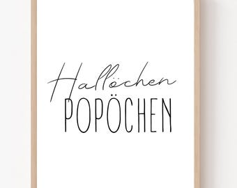 Hallöchen Popöchen Poster, Lustige Badezimmer Deko, Gäste WC Wandbild, Schwarz Weiß Druckvorlage, Humor Bad Deko, Digitaler Download