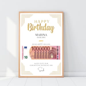 Deine erste Million Geldgeschenk Vorlage zum Geburtstag, Personalisierbares Poster Geschenk (Download Datei PDF) image 1
