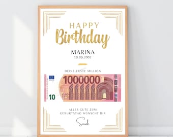Deine erste Million Geldgeschenk Vorlage zum Geburtstag, Personalisierbares Poster Geschenk (Download Datei PDF)
