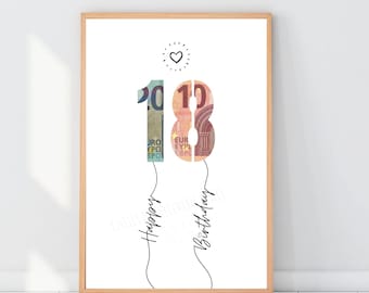 Geldgeschenk zum 18. Geburtstag zum ausdrucken: DIY Bargeschenk (Digitaler Download PDF)