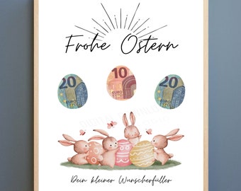 Frohe Ostern Geldgeschenk Vorlage PDF, Osterhase Basteln mit Geld, Kreatives Ostergeschenk, Last Minute Ostern DIY, Sofort Descargar