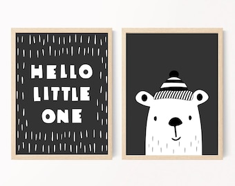 Monochrome Bear Nursery Print Set: Scandi Kids Wall Art (Digital Download)