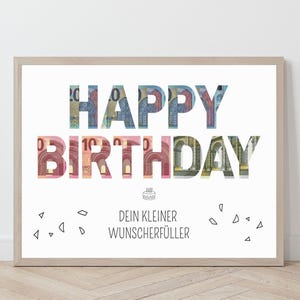Happy Birthday Geldgeschenk, Wunscherfüller Geburtstag Poster, Vorlage Geldschein Geschenk zum Ausdrucken, Geburtstagskarte, Querformat