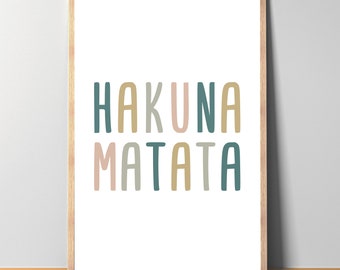 Hakuna Matata Poster Kinderzimmer, Dschungel Deko Babyzimmer, Safari Wandbild, Geschenk zur Geburt, Digitaler Download A4