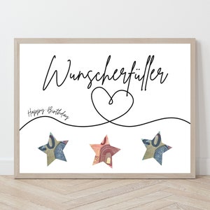 Wunscherfüller Geld Geburtstagsgeschenk Poster, Vorlage Geld Sterne Herz, Geldschein Geschenk zum Ausdrucken, Kreative Geburtstagskarte