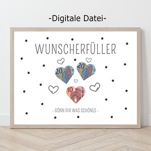 Wunscherfüller Geldgeschenk, Geburtstaggeschenk, Digitaler Download, Vorlage Herz Geld Geschenk zum Ausdrucken, Geburtstagskarte Frau Mann