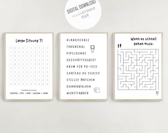 Set di 3 stampe divertenti per il bagno: umorismo sul bagno (download digitale)
