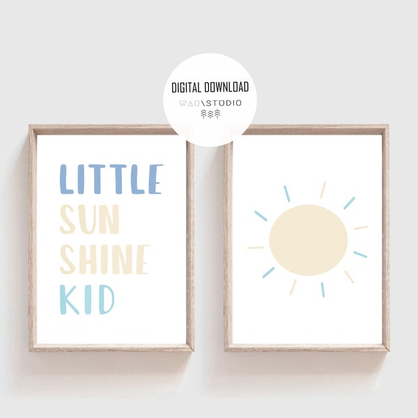 Sonnenkind Poster Set Kinderzimmer Sonne, Babyzimmer Deko gelb blau, Positiver Spruch Wirbelwind, Digitale Datei sofort ausdruckbar.