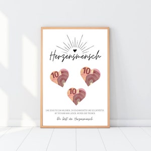 Geldgeschenk Herz, Wunscherfüller Geschenk, Digitaler Download, Geld zum Geburtstag schenken, DIN A4 Poster zum Ausdrucken, Herzensmensch