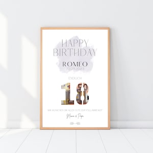 Geldgeschenk zum 18 Geburtstag, Vorlage zum Ausdrucken, Geburtstagskarte Geldscheine personalisiert, Descargar, Cartel de cumpleaños Geld schenken