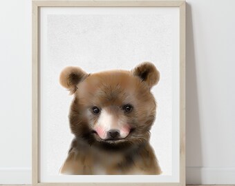 Bären Baby Poster Kinderzimmer, Bär Aquarell Wandbild Babyzimmer, Waldtiere Kinderposter Modern, Geschenk Geburt, Digitaler Download