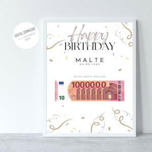 Personalized "First Million" Money Gift Printable - Funny Birthday Gift (PDF) image 1