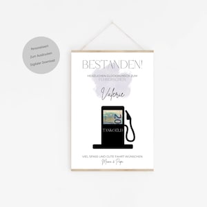 Führerschein Bestanden Geldgeschenk, Tankgeld, Fahrprüfung Bestanden personalierbares Gift mit Geld Scheine, DIN A4 Ausdruck Download