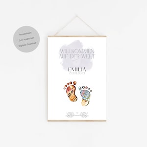 Willkommen auf der Welt Geldgeschenk Geburt und Taufe, Poster Fußabdruck, Personalisiertes Geschenk zur Geburt, A4 PDF Ausdruck, Download