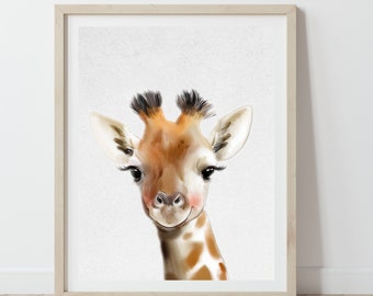 Giraffe Baby Poster Kinderzimmer, Safari Wandbild Babyzimmer, Aquarell Kinderposter Modern, Geschenk Geburt, Digitaler Download