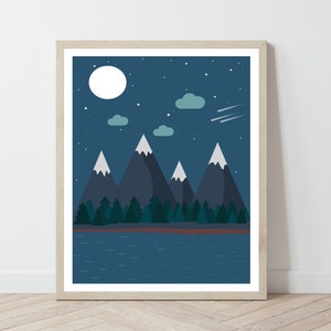 Print boskwekerij: muurkunst bergmeer camping (digitale download)