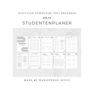 Uni Planer Deutsch, Undatierter Planer Digital, zum Ausdrucken, Wochenplan, Student Tracker,Klausur Lernhilfe, Termine, Download PDF