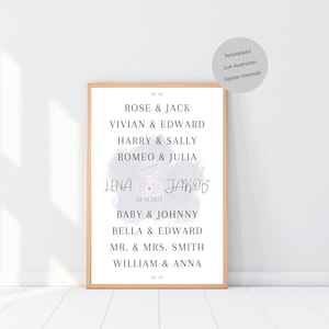 Brautpaar Geschenk Poster, Hochzeit Geschenkidee Personalisiert, Hochzeitspaar Traumpaar, Berühmte Filmpaare, Digitale Datei zum Ausdrucken