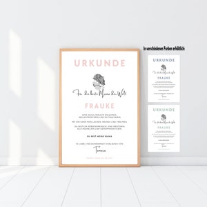 Mama Urkunde Personalisiertes Poster, Muttertag Geschenk, Mutterschaft Beste Mama der Welt, Mami Kind Liebe Familie, DIN A4 Digitale Download