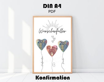 Geldgeschenk Konfirmation personalisierbar mit Name, Wunscherfüller Datei zum Ausdrucken, Geld schenken, Konfirmationsgeschenk Mädchen Junge