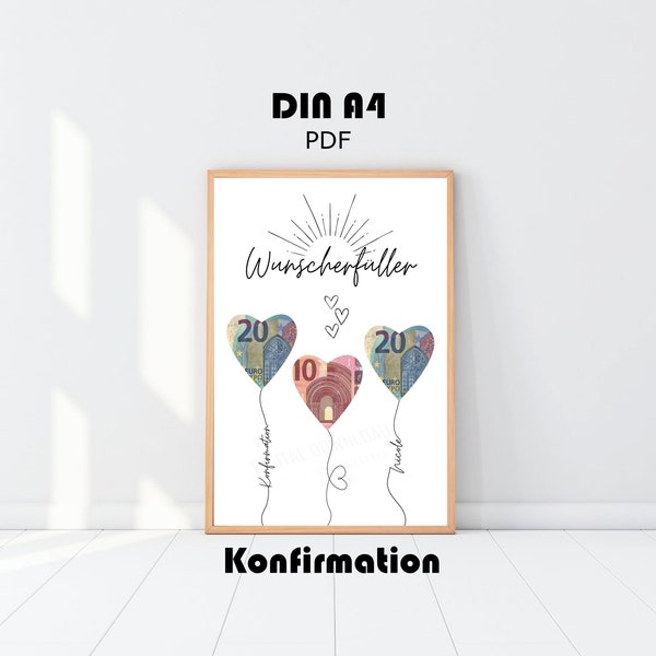 Geldgeschenk Konfirmation personalisierbar mit Name, Wunscherfüller Datei zum Ausdrucken, Geld schenken, Konfirmationsgeschenk Mädchen Junge