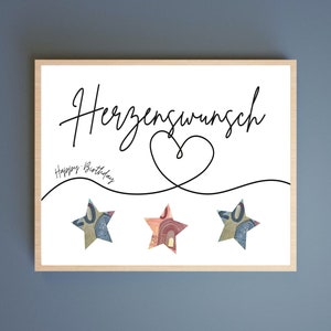 Geldgeschenk zum Geburtstag, Herzenswunsch Geburtstagskarte, Wunscherfüller Geld verpacken, Geburtstaggeschenk Vorlage zum Ausdrucken image 4