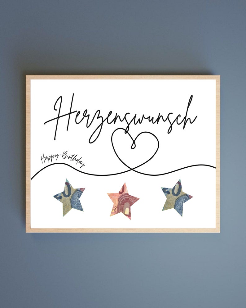 Geldgeschenk zum Geburtstag, Herzenswunsch Geburtstagskarte, Wunscherfüller Geld verpacken, Geburtstaggeschenk Vorlage zum Ausdrucken image 4