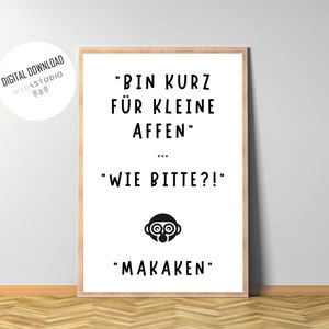 Badezimmer Poster Spruch Makaken, Digitaler Download, Gäste WC Wanddeko, Toiletten lustig Print, Minimalistisch Schwarz Weiß, Humor Gästebad