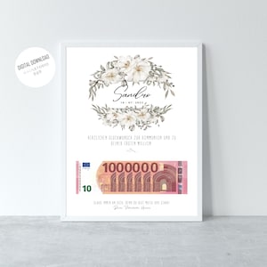 Kommunion Geldgeschenk, Konfirmation, Firmung, Taufe, Blumenkranz Deine Erste Million Geld Geschenk, Personalisiert Poster, DIN A4  Download
