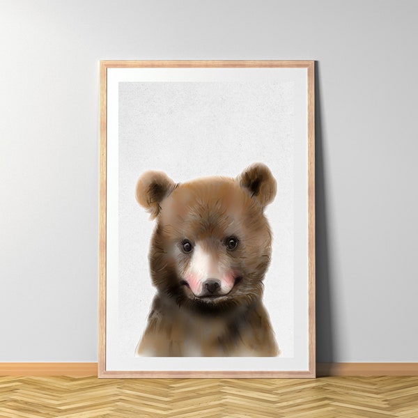 Bärenkind Aquarell, Tierkinder Wasserfarbe Wald, Tierbaby gemalt Kinderzimmer Wandkunst, Digitale Datei zum sofort ausdrucken, Spielzimmer