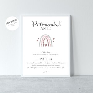 Patenurkunde Regenbogen Geschenk personalisiert, Patenonkel Patentante, Urkunde, Taufe Geschenk, Patenbrief DIN A4, Download zum Ausdrucken bild 9
